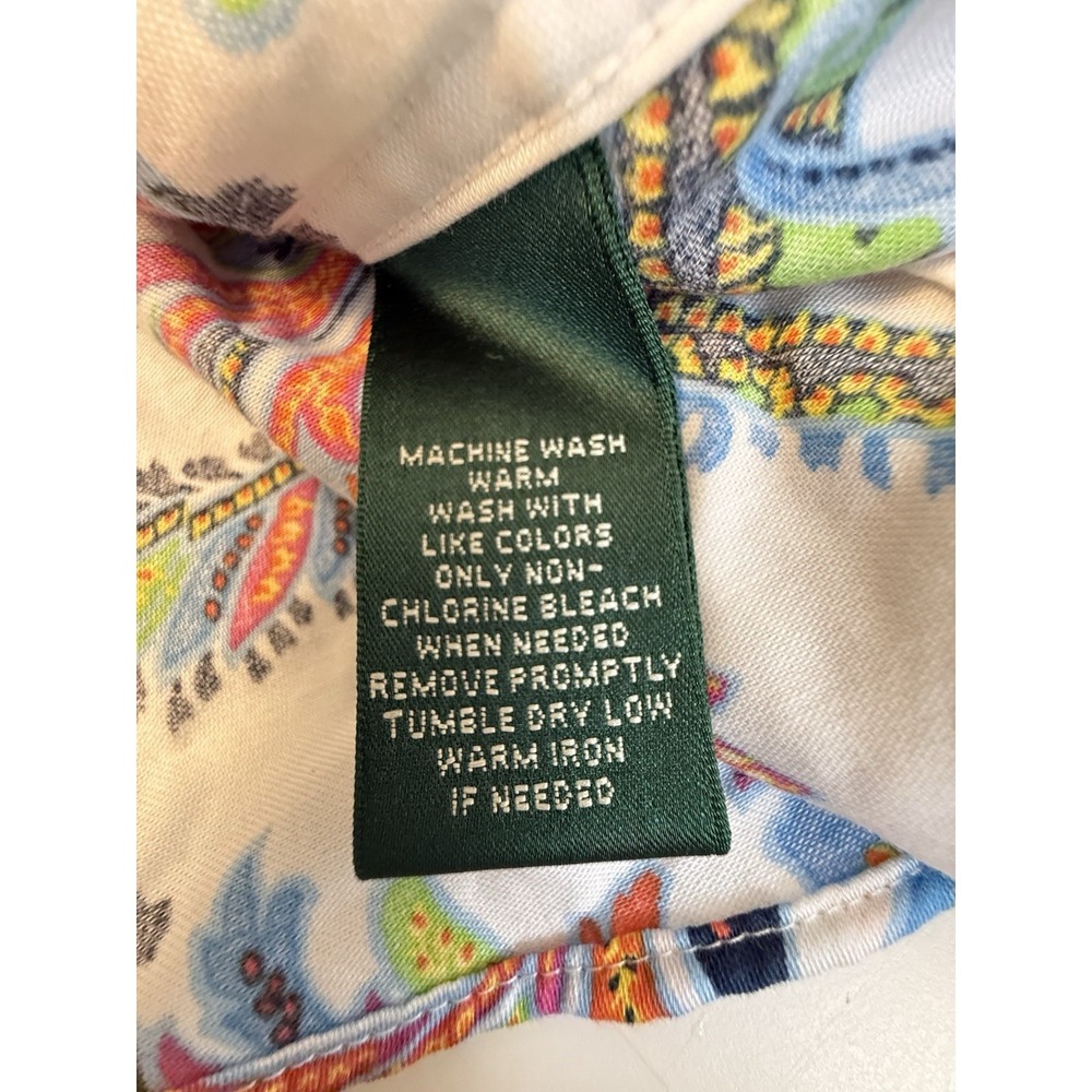 Lauren Ralph Lauren Paisley Shirt Non Iron Coastal Preppy Boho Cotton Top M - Picture 9 of 10